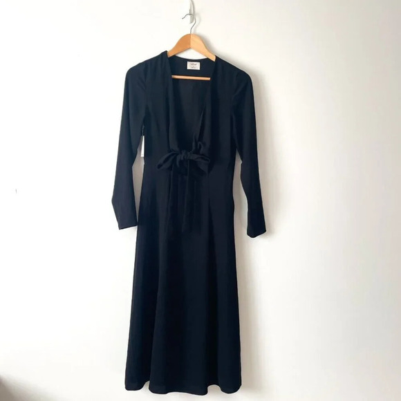 Aritzia Wilfred Aubagne Wrap Tie Front Midi Longsleeve Dress NWT Black Size 6 - Picture 3 of 8